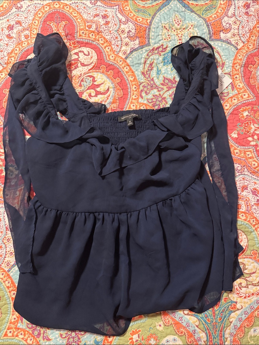 Banana Republic Navy Ruffle-Sleeve Sleeveless Blouse